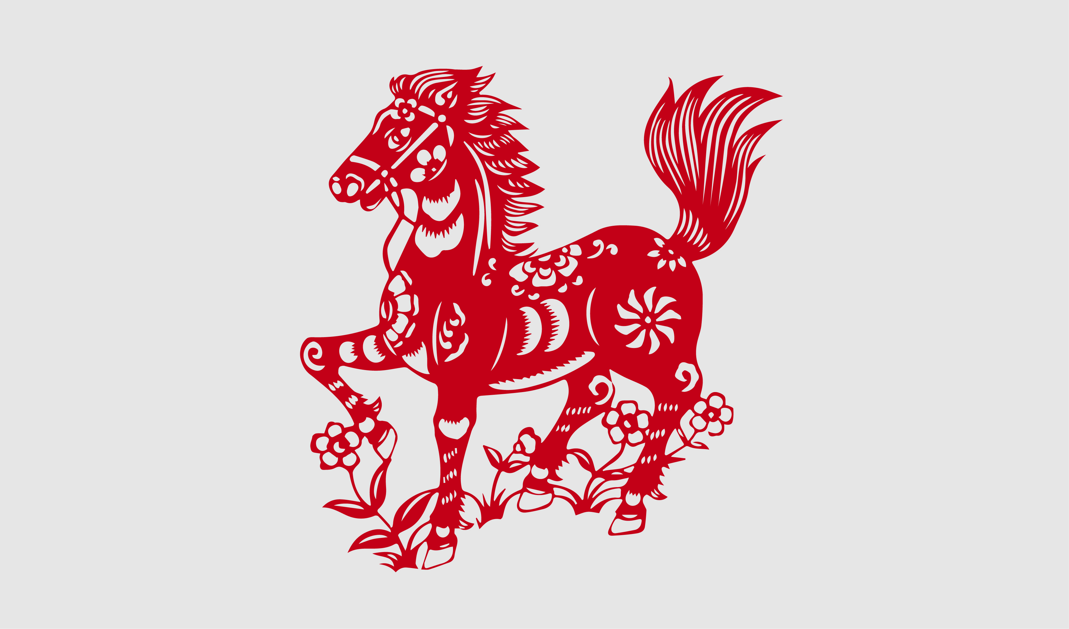 新年-生肖马-剪纸矢量元素